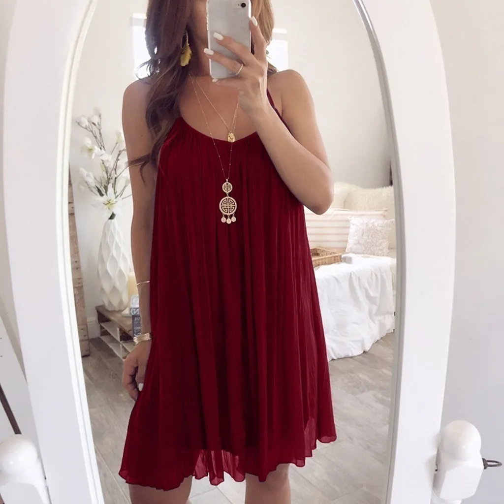 

Fashion Women Dresses Sexy Sleeveless Spaghetti Strap Chiffon Vest Casual Loose Dress Vestidos Verano Plus Size Dress