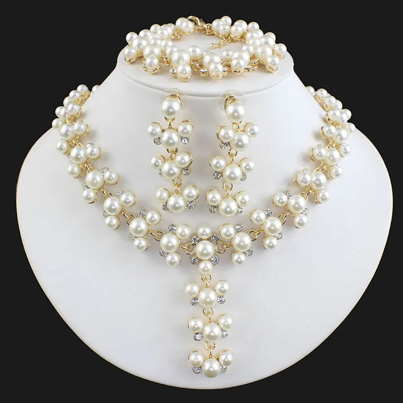 Jiayijiaduo модный искусственный жемчуг золотой цвет набор украшений для женщин Свадебные украшения ожерелье серьги браслет подарок - Окраска металла: 2