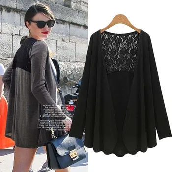 

New Spring Fall European and American style women's fashion lace patchwork cardigans loose butterfly long-sleeved cardigan coat