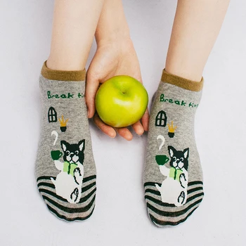 

wholesale 12 pcs Women College Wind Fashion Cute Ankle Socks Shiba Inu Female Boat Socks Cotton Cartoon Dog Lady Short Socks