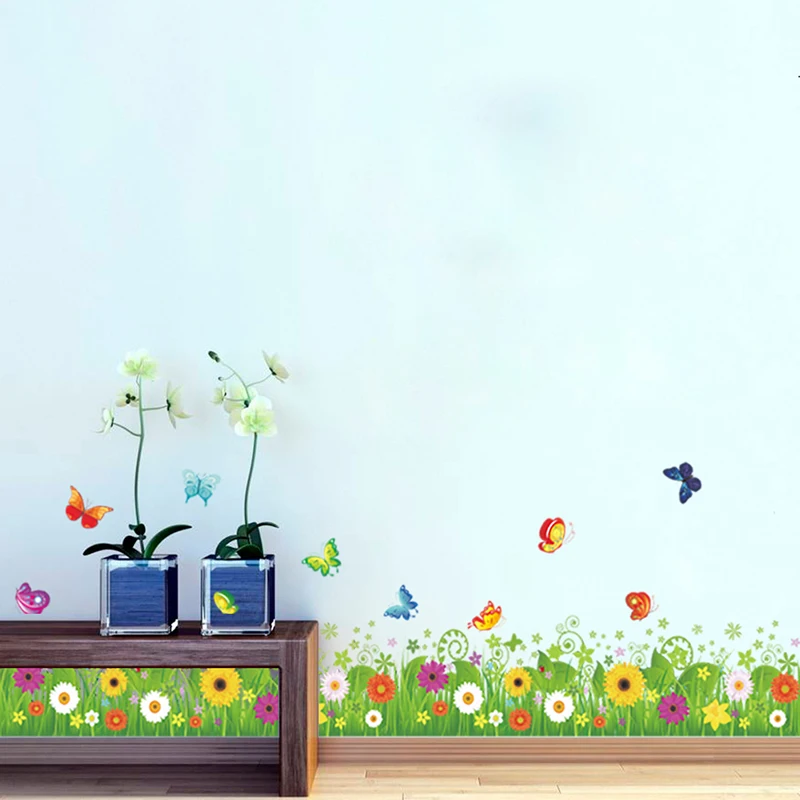 

Flowers Butterflies Fences Baseboard Wall Stickers Home Decorations Kitchen Living Room Bedroom Deco