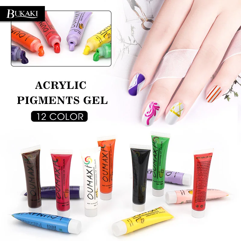 

BUKAKI 12pcs Acrylic Nail Gel Nail Art UV Gel Lacquer Hybrid Permanent Drawing Nail Glue Sugar Painting Gel Varnish Polish