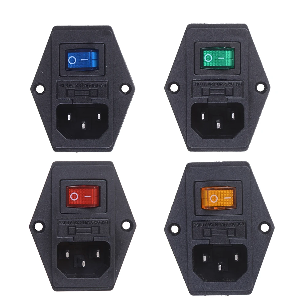 1Pcs C14 Power Socket w Fuse Holder 10A 250V Inlet Module Plug Fuse
