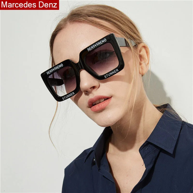 

2019 New Big Shiny Sunglasses For Women Brand Letter Square Frame Brand Sun Glasses Designer Fashion Female Shades Oculos