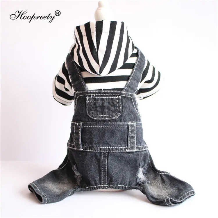 

Denim Stripe Overalls For Dogs Sweatshirt Pet Dog Jumpsuits Puppy Cat Hoodie Jean Coat Four Feet Clothes For Small Dogs Yorkies