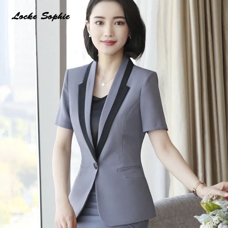 1pcs Women's Plus size Blazers coats 2019 Summer cotton Splicing short sleeves Small Suits jackets ladies Skinny Blazers Suits