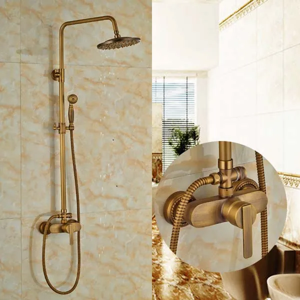 

Ceramic Style Wall Mounted Rainfall Shower Faucet Set with Telephone Handheld Head