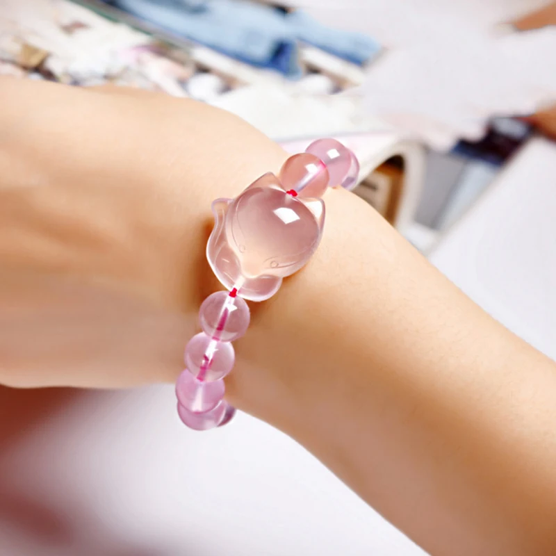 Кристальные розовые браслеты с натуральным кристаллом для женщин и девушек, подарки 10 мм, бусины с натуральным лисьим камнем, Кристальные трендовые ювелирные изделия