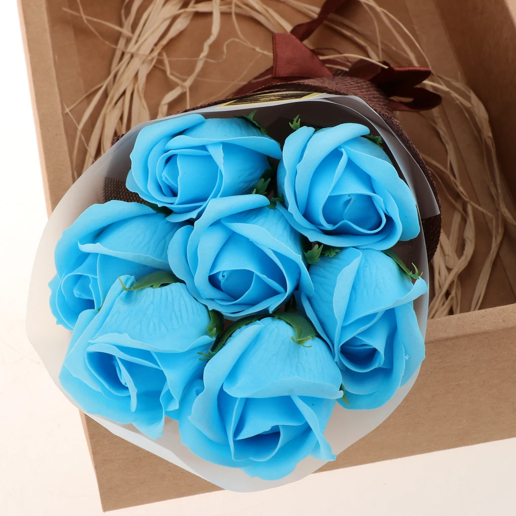 7pcs/set Romantic Vivid Rose Soap Flower Eternal Flower Bouquets Birthday Wedding Valentines Floral Crafts with Gift Box