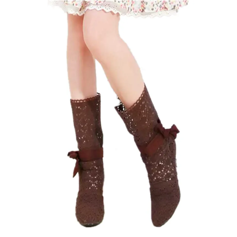 

2016 new arrivals hot sale Hot fashion gentlewomen cut outs knitted summer cool straight female bow stiletto boots beige