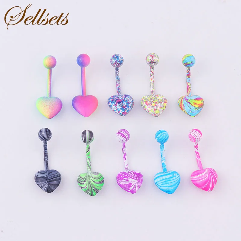 

Sellsets Body Piercing Jewelry Mix 10pcs New Color Stainless Steel Heart Shape Navel Piercing Belly Button Rings Wholesale