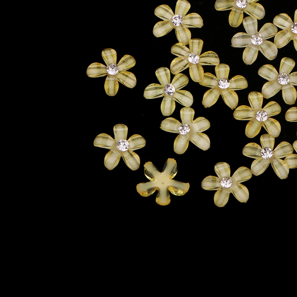 20Pc 9mm Resin Embellishments Rhinestone Flowers Flatback Buttons for Wedding Party Home Decoration DIY Sewing Crafts Bow Center