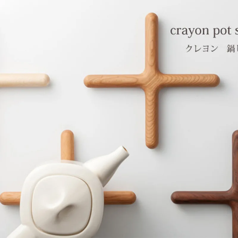

Japan Style wooden coaster bowl mat insulation pad 8cm creative cross-shaped tea coaster 15cm solid wood pot mat placemat