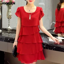 Summer Chiffon Dress 2019 New Women Plus Size 5XL Layered Ruffle Red Dresses Causal Ladies Elegant Party Cocktail Summer Chiffon Dress 2019 New Women Plus Size 5XL Layered Ruffle Red Dresses Causal Ladies Elegant Party Cocktail