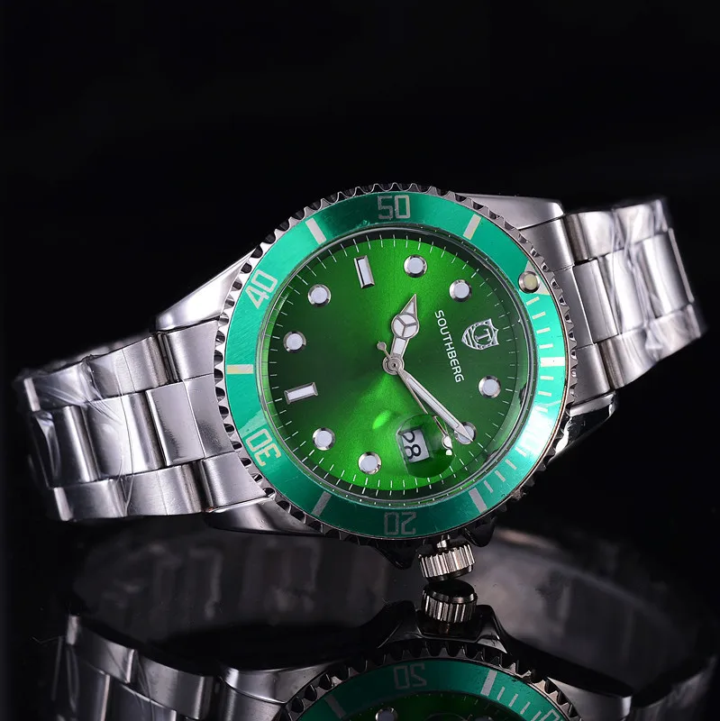 Роскошные ролевые модные мужские часы DAYTONA кварцевые Стальные SOUTHBERG Топ GMT брендовые зеленые наручные часы для мужчин relogio masculino