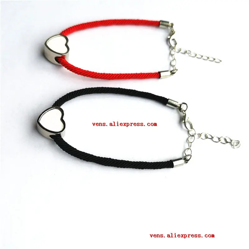 

sublimation bracelets fashion red black rope heart bead shape bracelet for women hot transfer printing consumables 15pieces/lot