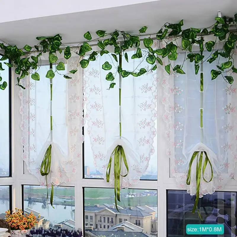 

Pastoral Tulle Window Roman Curtain Embroidered Sheer For Kitchen Living Room Bedroom Window Curtain Screening Balcony Decor
