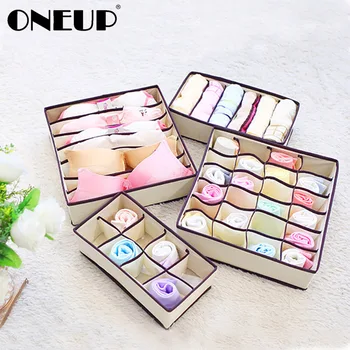 

ONEUP 4Pcs/Set Underwear Organizer Storage Box Non-woven Socks Bra Ties Foldable Drawer Closet Separator Container Organizers