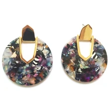 Новое поступление Абалон круглые серьги-гвоздики Смола круг цвет золотой серьги-гвоздики диски женские модные ювелирные изделия