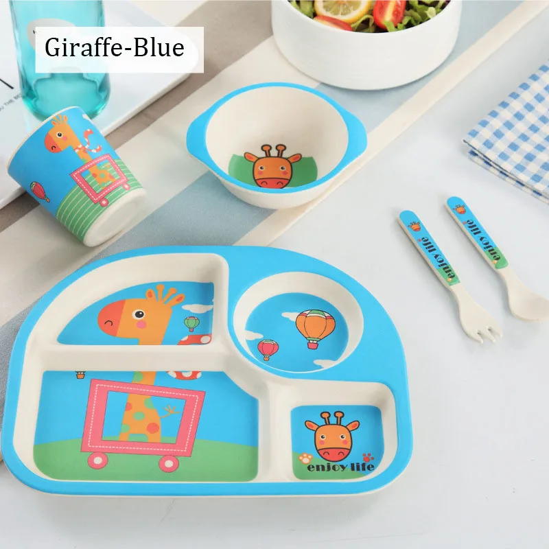 Service de table pour enfants | Vaisselle pour enfants, fiber de bambou, vaisselle pour enfants, service d'alimentation pour bébés 5 pièces/ensemble