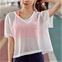 Сетчатая Женская футболка для бега гимнастическая майка Женский спортивный фитнес топы для йоги футболка пот дышащие упражнения короткий рукав Йога Топы