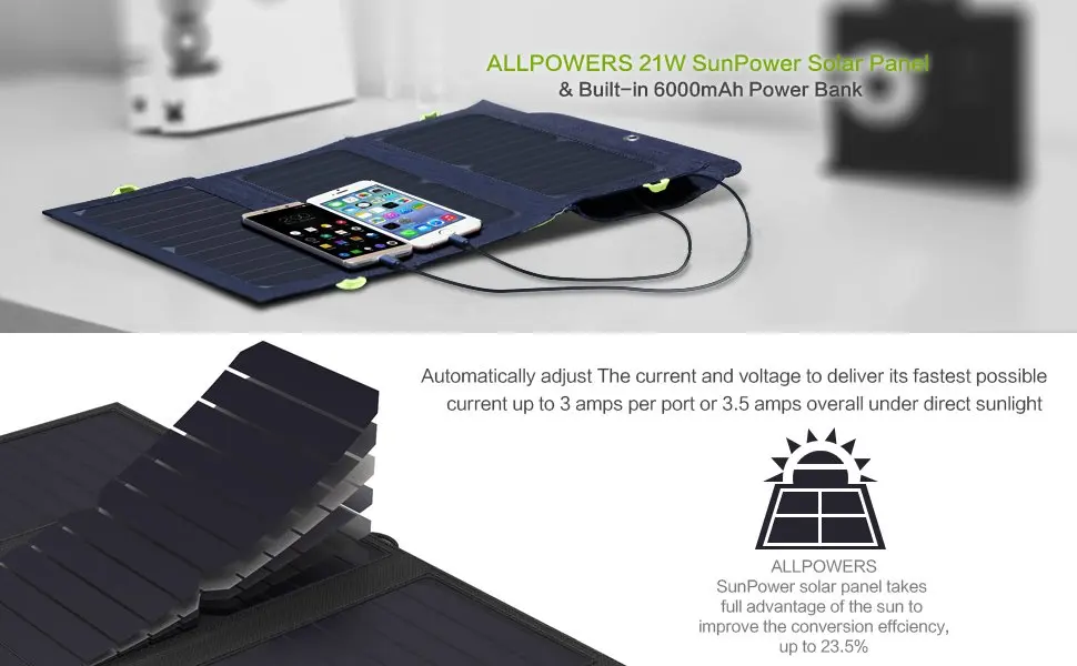 ALLPOWERS 5V 21W зарядное устройство s на солнечной энергии 6000mAh 2 USB выход зарядное устройство для iPhone iPad samsung Xiaomi huawei Vivo htc LG sony