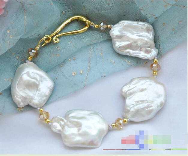 

P3690 HUGE 8" 32mm WHITE BAROQUE KESHI REBORN PEARL BRACELET e SHIPPING 5.25