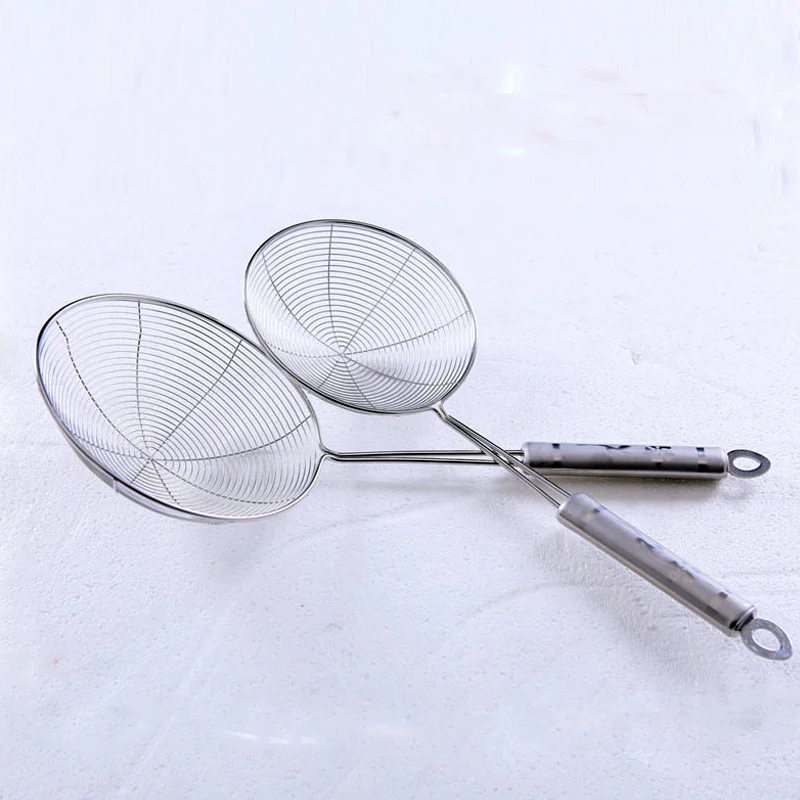 2Pcs Kitchen Stainless Steel Net Colanders Mesh Ladle Oil Filter Spoons