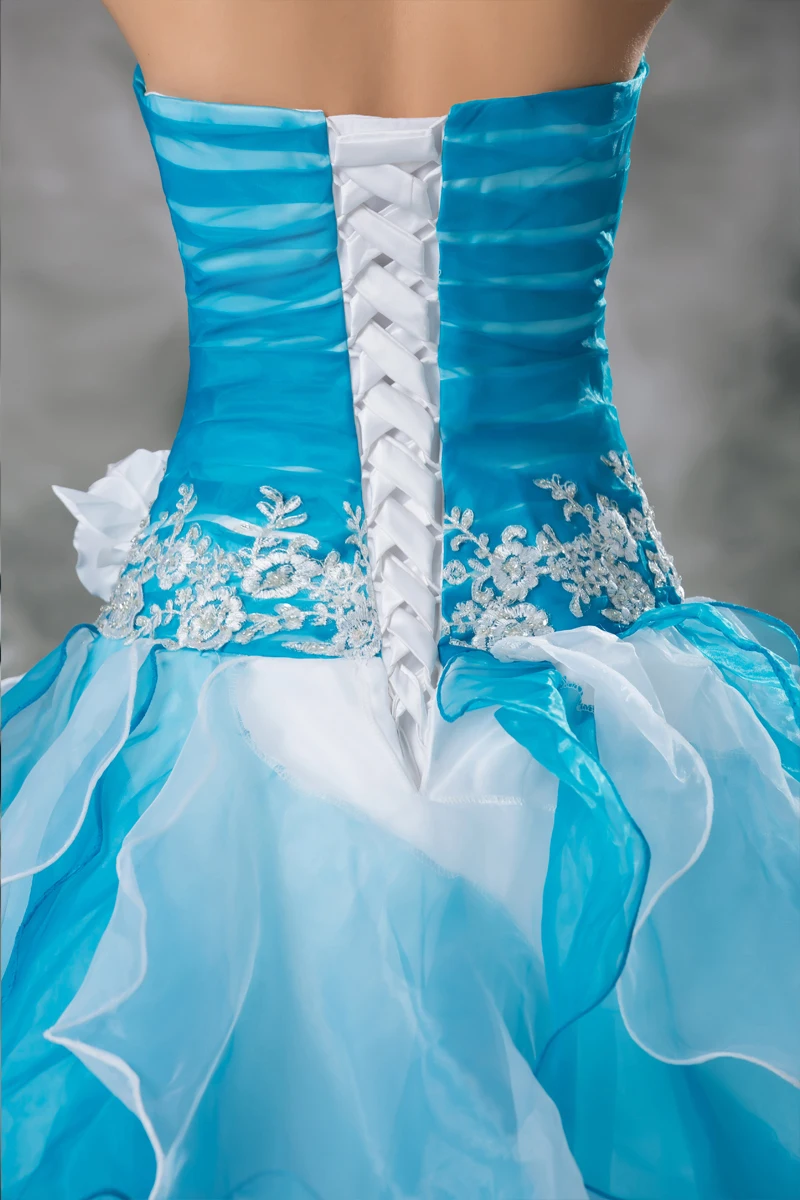 Голубые бальные платья Quinceanera милое платье до пола из органзы с оборками