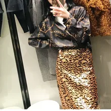 Женская юбка с высокой талией и леопардовым принтом