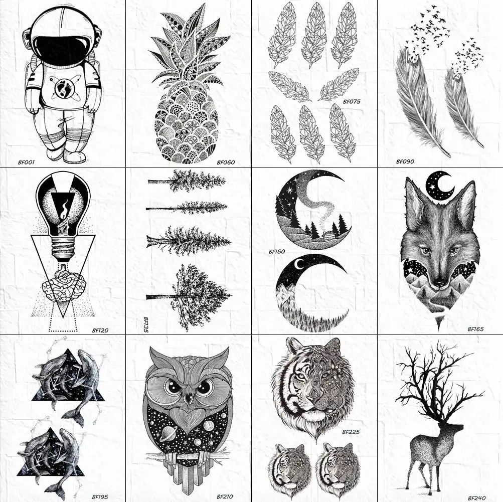 ثلاثية الأبعاد الأسود رسم الوشم ملصقات النساء ليتل القمر شجرة الوشم المؤقتة الرجال موضة النمر الذراع الكاحل تاتو معجون مقاوم للماء وشم مؤقت Aliexpress