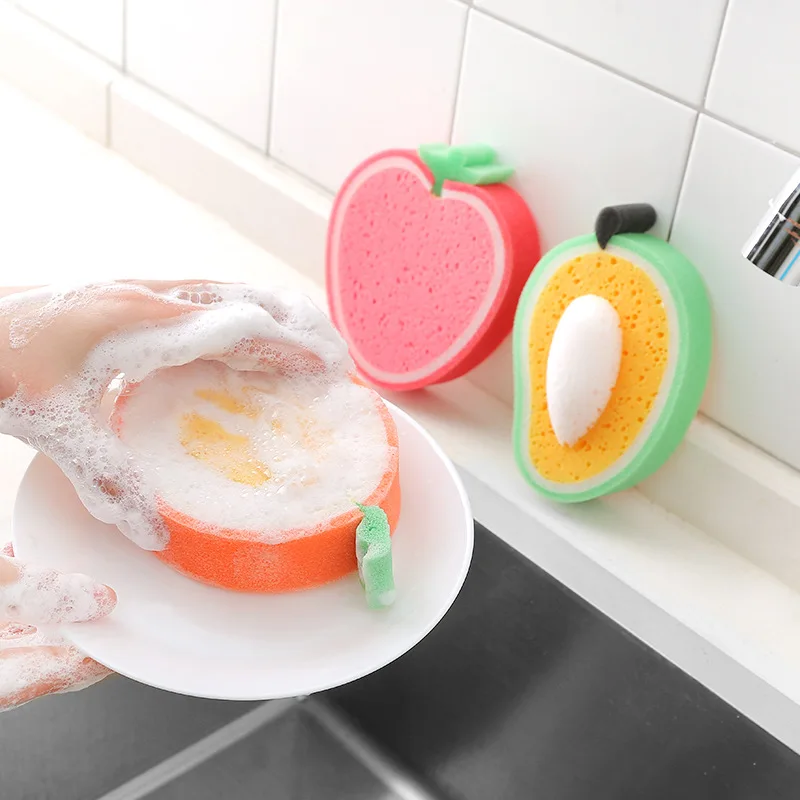 

5pcs Lovely Fruit Wash Sponge Strong Decontamination Kitchen Magic Sponges For Cleaning Dishes Household Scouring Cloth