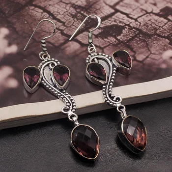 

Women Ear Charms Purple Amethyst925 Sterling Silver Color Dangle Earring Women Jewelry Free Shipping 2 3/4 INCH TF599