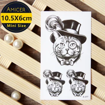 

Cool Cat wearing hat Water Transfer flash tattoo Waterproof Temporary 3d Tattoo sticker fake glitter for men women girl