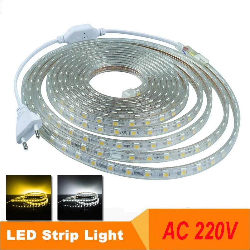 cheap jiawen Waterproof White Warm White 5050 LED Light Strip (AC110 220V US EU Plug)