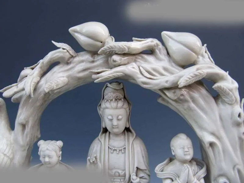 

13 Chinese White porcelain Boy & girl peach Kwan-Yin Guan Yin Statue