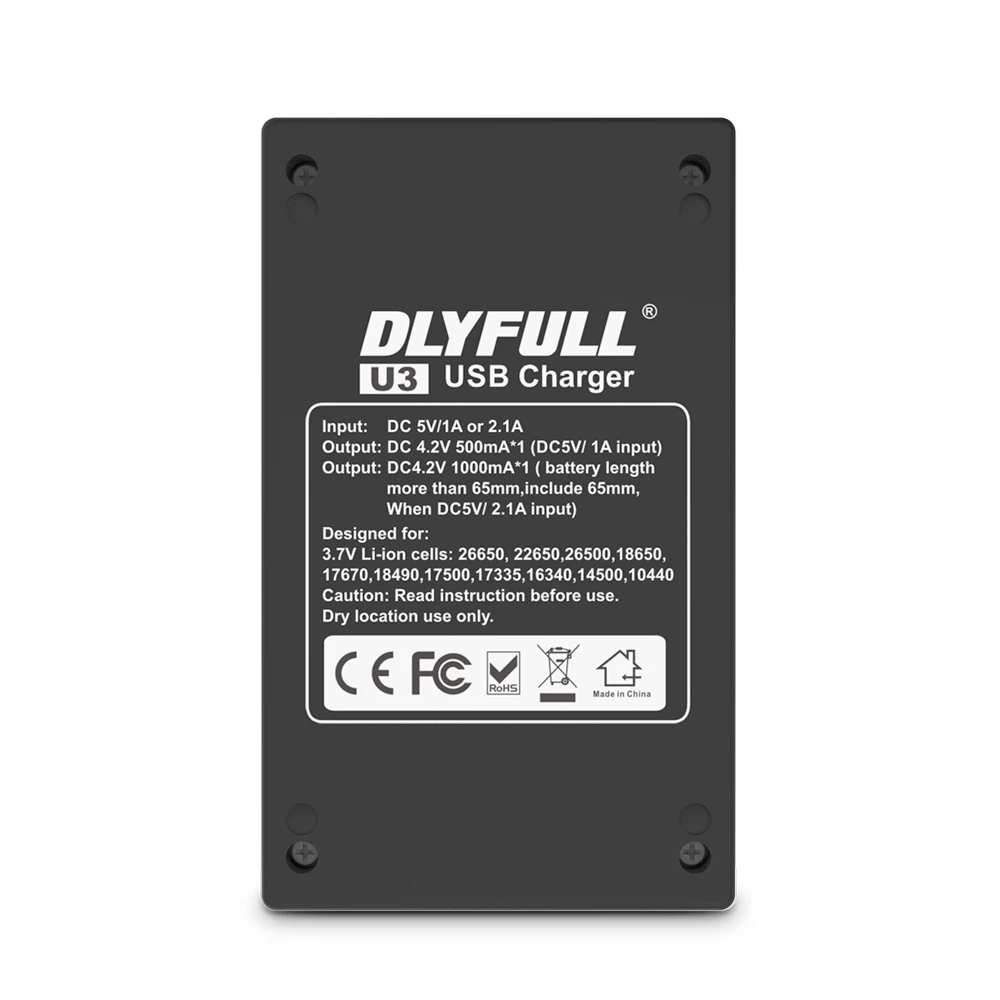Зарядное устройство Dlyfull с 2 отсеками USB для аккумуляторов 18650 26650 22650 21700 rcr123a 18350 10440