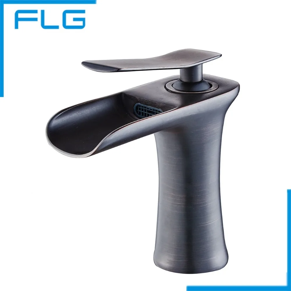 ФОТО Traditional Black Deck Mounted Vessel Sink Wall Fall Faucet, Oil Rubbed Brozed Bath Waterfall Mixer Tap