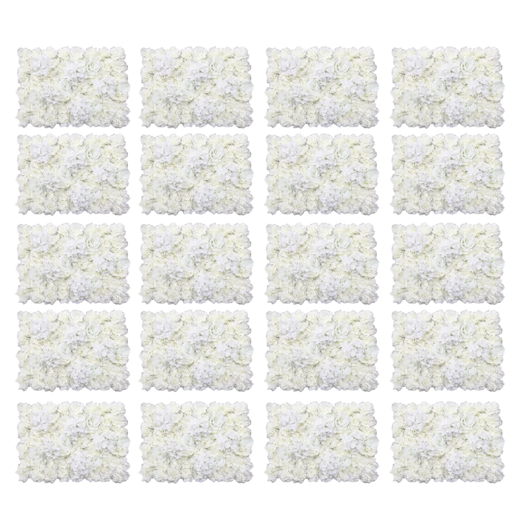 Pack of 20 Artificial Silk Rose Hydrangea Flower Wall Panels Cream 40x60cm