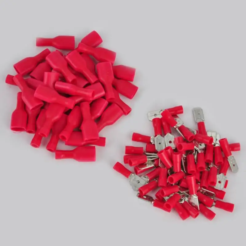 100pcs Male/Female Spade Blade Connectors Insulated Terminal Connectors RedWire Crimp Terminal Assortment kit