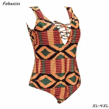 4XL слитный купальник для женщин 3XL размера плюс, купальник в стиле бохо, Африканский принт, шнуровка, открытая спина, эластичный,, летний сексуальный купальник для женщин