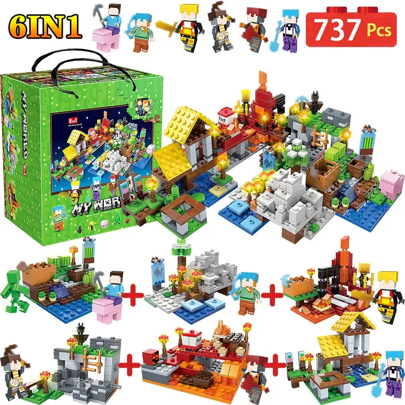 

6 IN 1 My World Farm Cottage Building Blocks Compatible LegoINGLY Minecraft Village Defend Homes Figures DIY Toy For Children