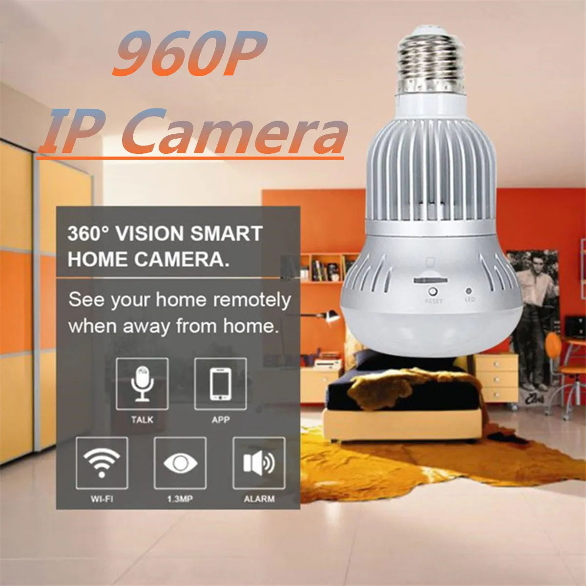 

360 Panoramic Fisheye Security Surveillance CCTV Light Bulb Security Cameras WiFi 960P Motion Detection Remote Control Baby Cam