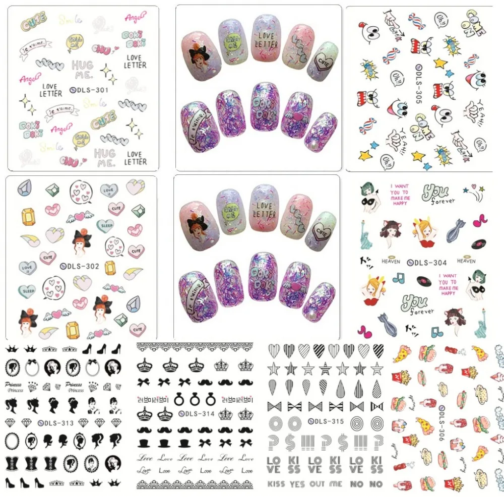 6pcs/lot 3D Design Tips Nail Art Watermark Nails Stickers Decals DIY