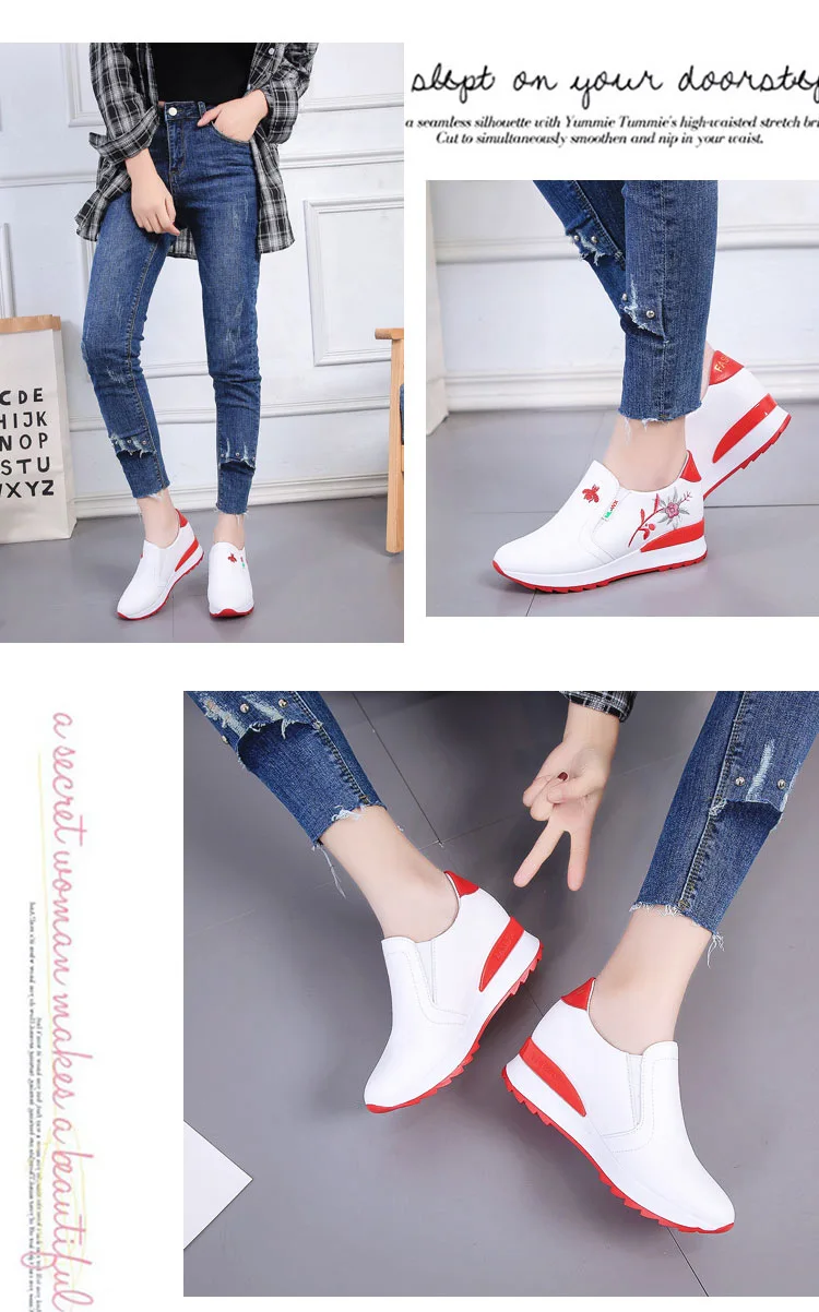 Platform Sneakers Sepatu Putih Kasual Slip Pada Sepatu Wanita Pu Busa Bunga Musim Semi Musim Panas Wedge Sneakers Tinggi Peningkatan Btf1016 Perempuan Sepatu Vulkanisir Aliexpress
