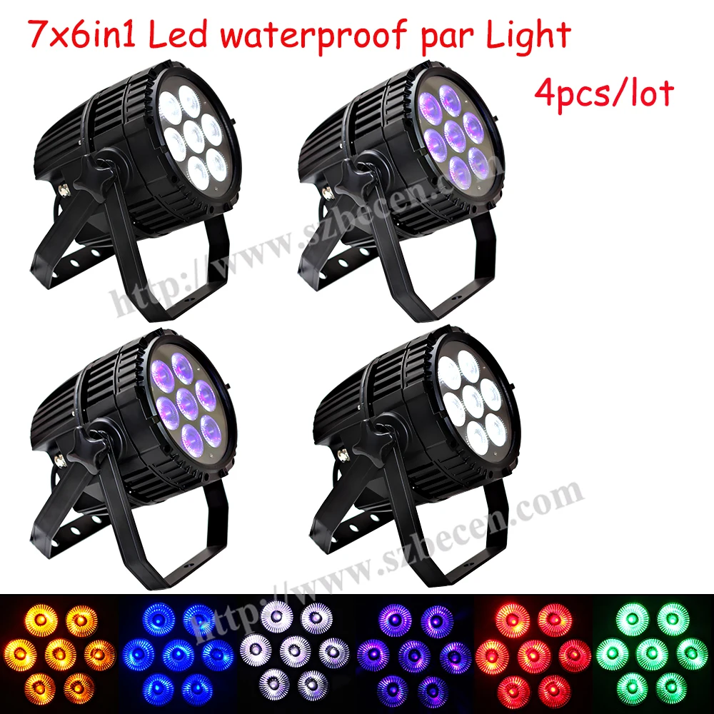 4pcs outdoor DJ RGBWA UV 6IN1 7X18W LED Par Cans Waterproof Rating IP65