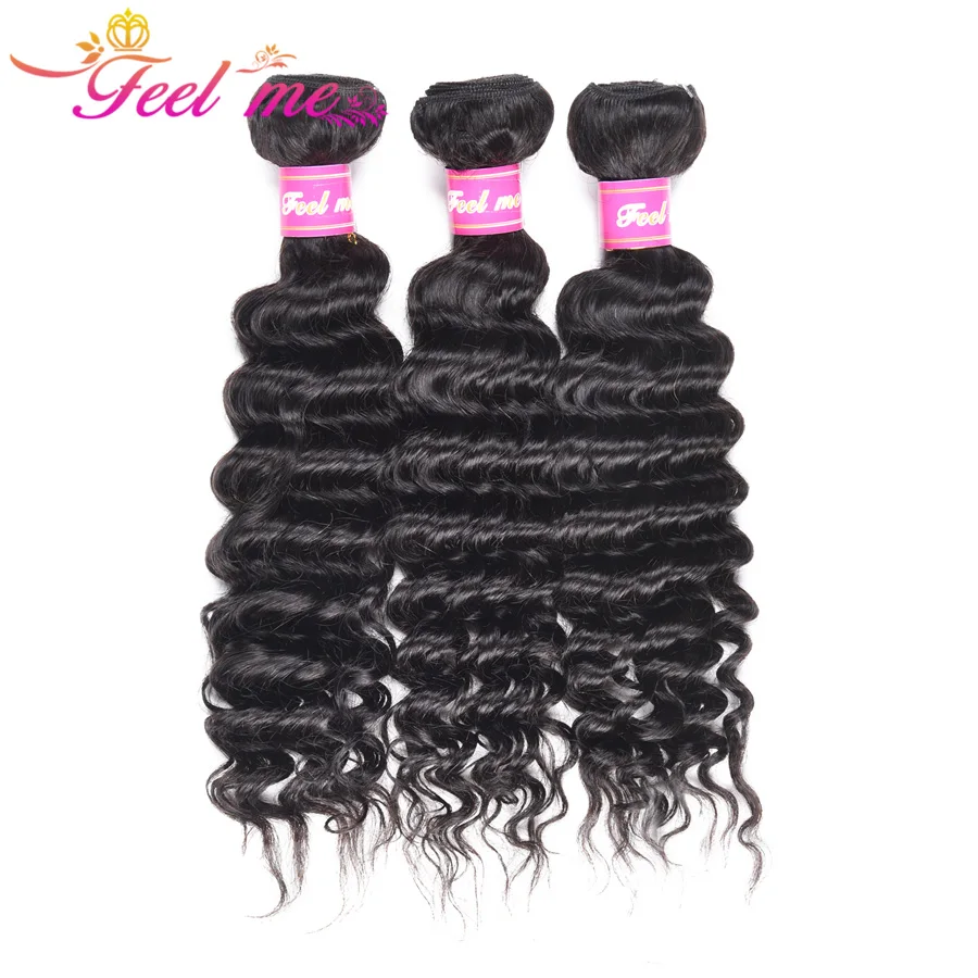 

FEEL ME Brazilian Deep Wave Bundles Hair 100% Human Hair Weave Bundles Can Buy 1/3/4 PCS Natural Color Remy Hair Extensions