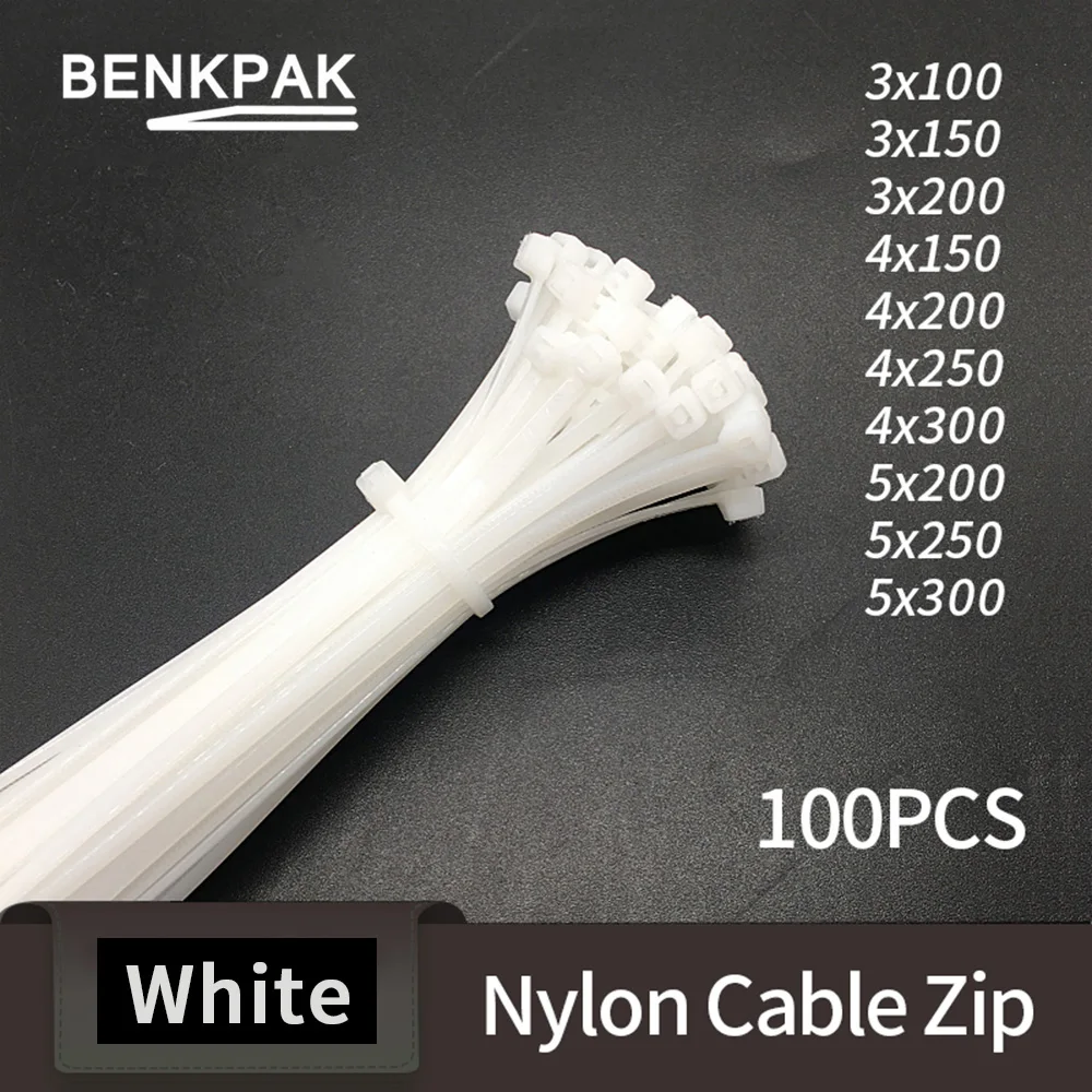 

100PCS Self-Locking Plastic Nylon Wire Cable Zip Ties White Cable WireTies Fasten Loop Cable Various Specifications
