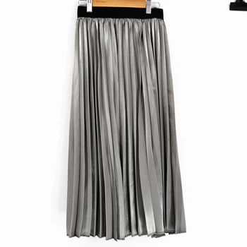 

Solid Fashion Skirt Autumn Winter Waist Skirt Women Elastic Waist Spring Pleated Long Skirts Female