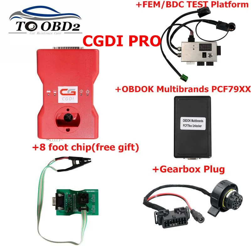 

CGDI Prog For BMW Auto key programmer+8 Foot chip+FEM/BDC Test Platform+OBDOK Multibrands PCF79XX+AT-200 for BMW +Gearbox plug